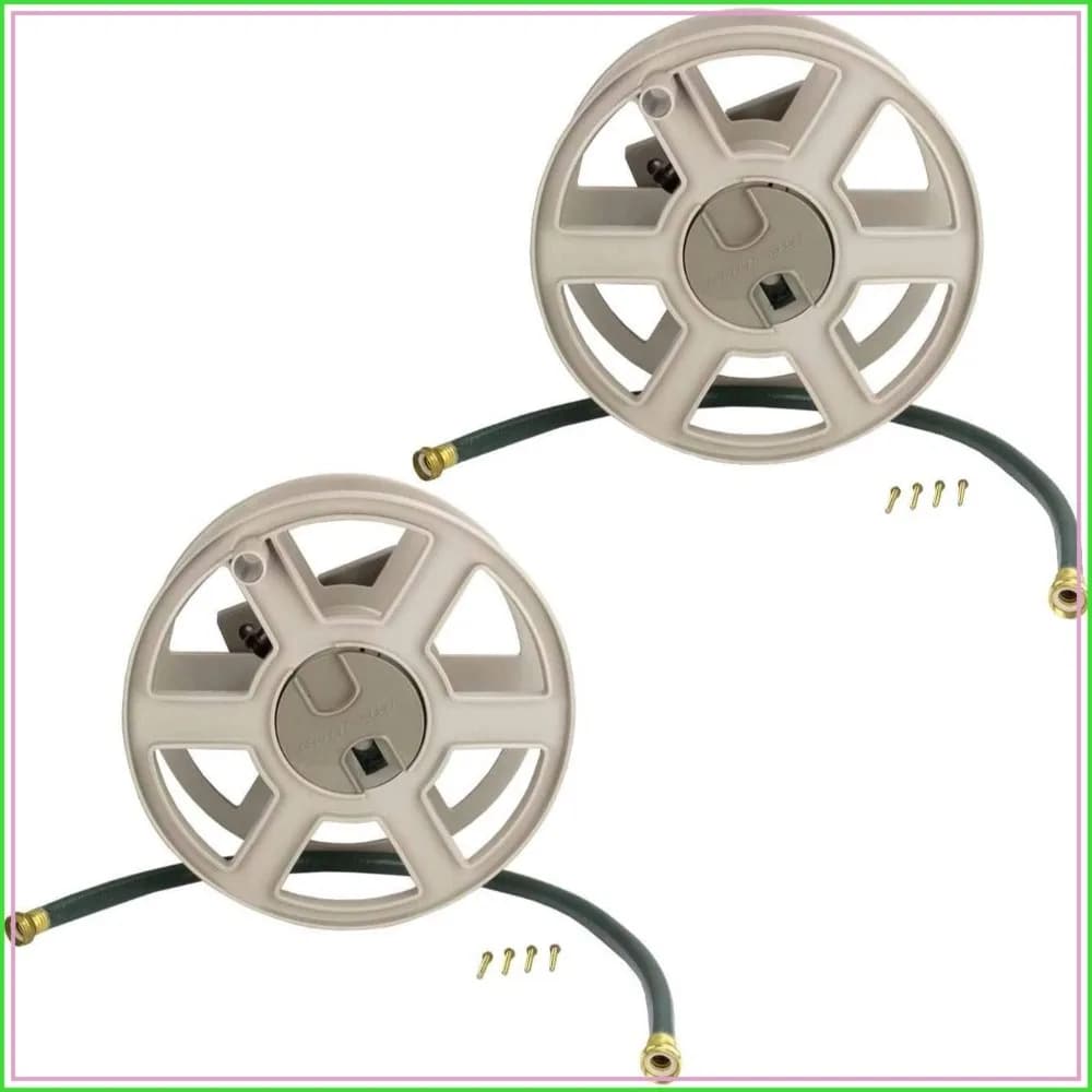 Wall Mount Garden Hose Reel, Holds 100ft of 5/8-Inch Hose, Easy Wind, 2 Pack