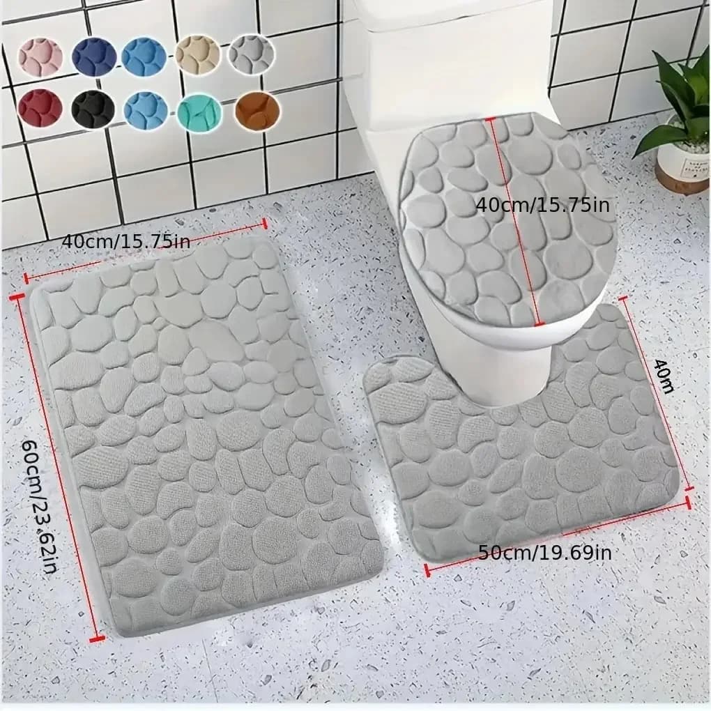 3 pezzi/set tinta unita semplice bagno tappetino assorbente e antiscivolo modello pietra, comodo e morbido, set da tre pezzi
