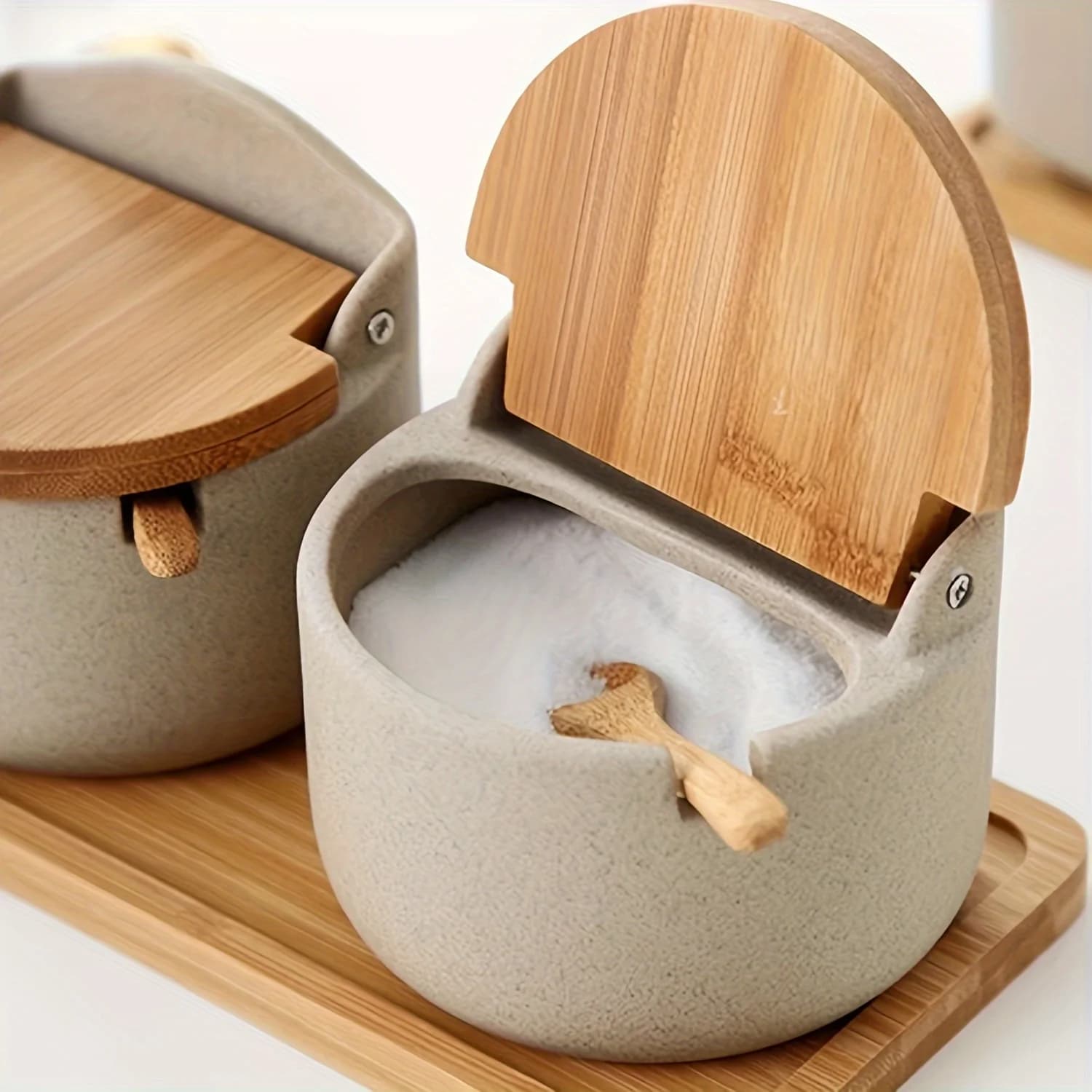 Set di pentole per spezie in ceramica da 2/3 pezzi con cucchiaio e vassoio, barattolo di sale e pepe, contenitori MSG. Scatola portaoggetti e accessori da cucina.