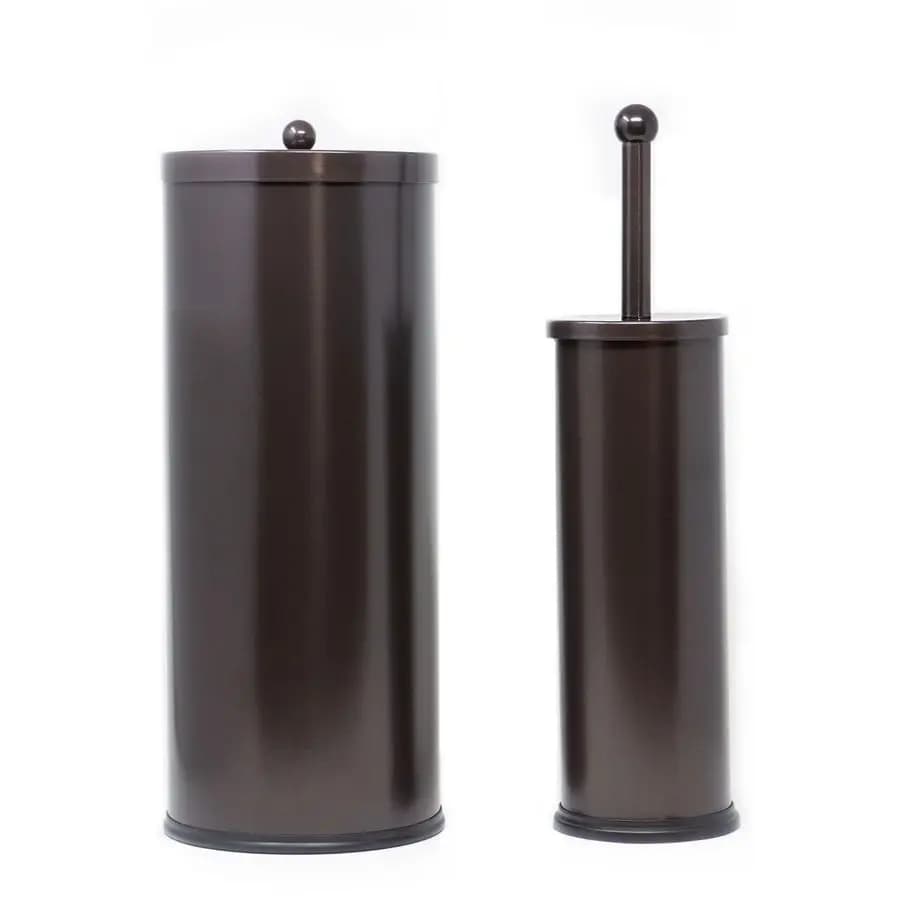 Set di 2 contenitori in acciaio per carta igienica e porta scopino in bronzo