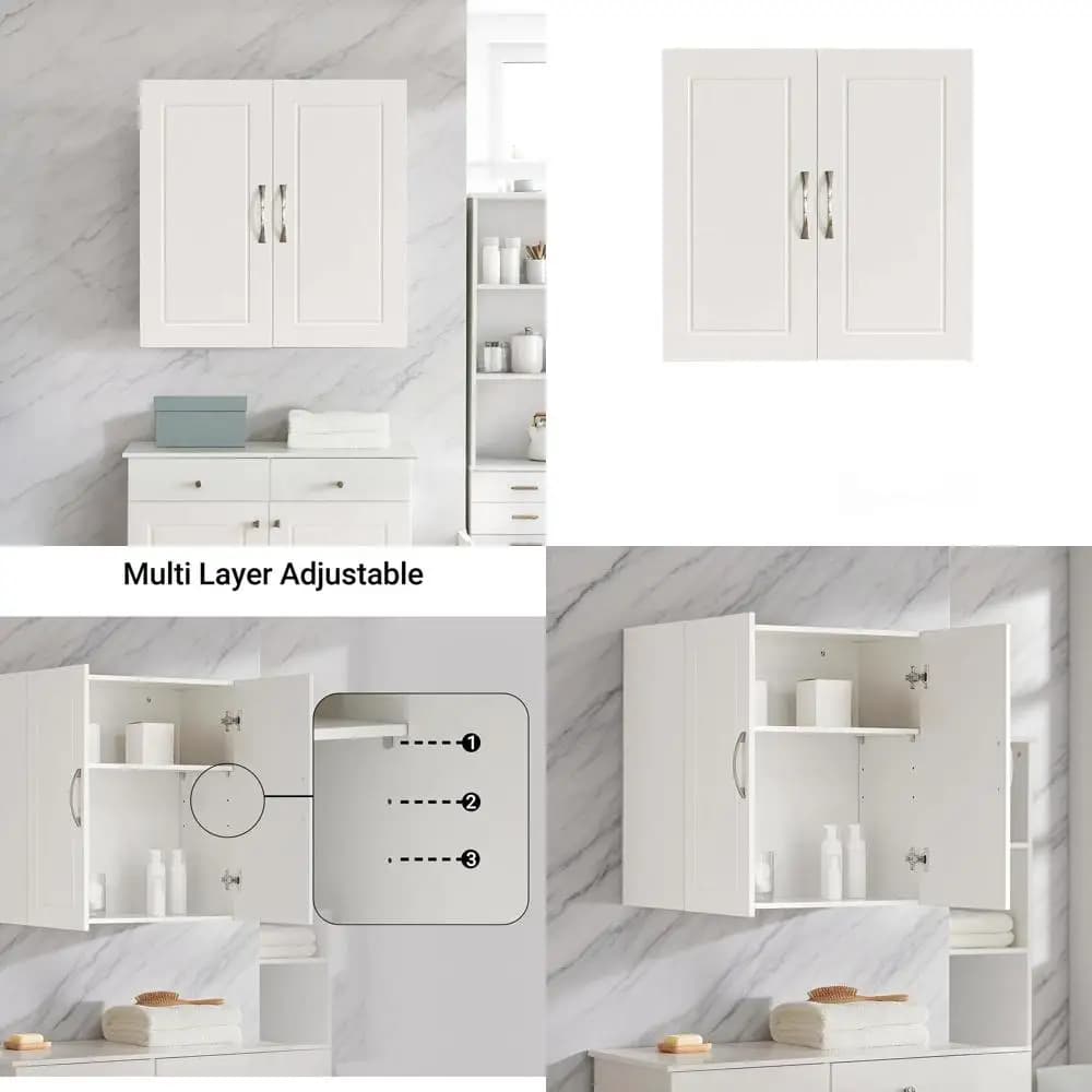 Adjustable shelf to be placed above the toilet with medicine cabinet and small organizer for bathroom and laundry