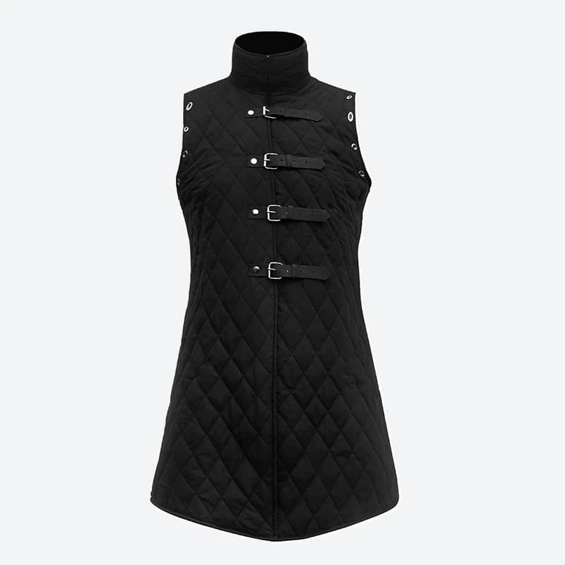 Gambeson Costume Men Sleeveless Long Coat Medieval Rivets Straps Outfit Knight Hunter Jacket Cotton Padded Winter Men's Clothing