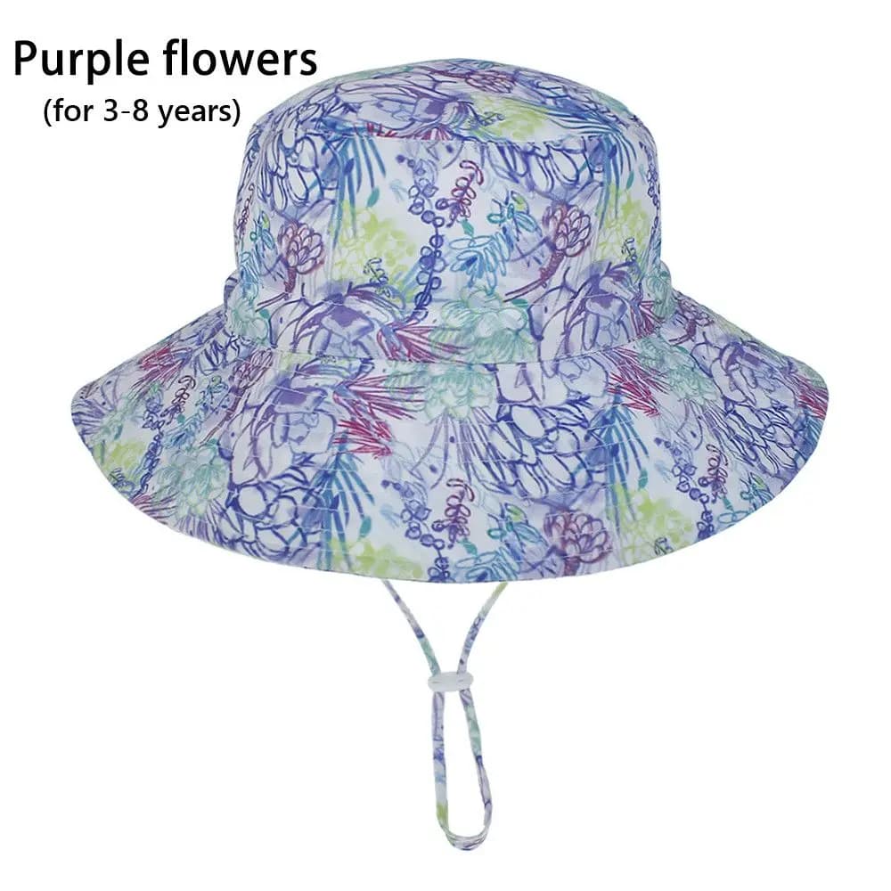 2 Pezzi Cappello da Nuoto per Bambini e Bambine con Protezione per Collo e Orecchie, Cappello a Tesa Larga con Cinturino Regolabile, Cappello da Spiaggia, Cappello da Sole