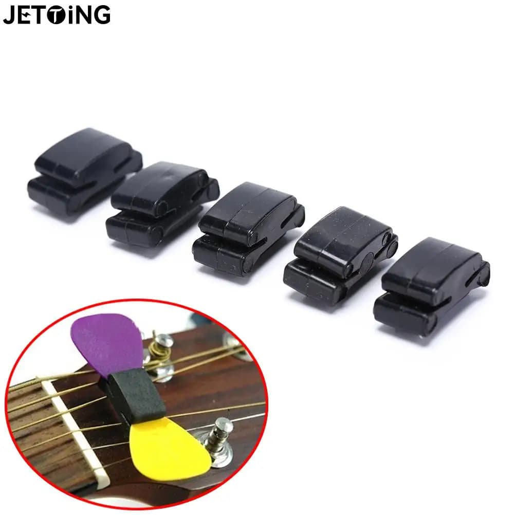 5 pezzi di supporto per plettro per chitarra in gomma nera su paletta per Ukulele basso per chitarra