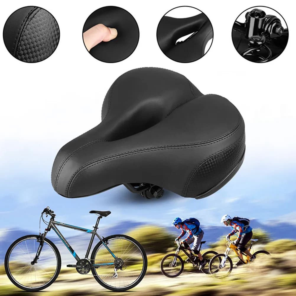 Sella Bici Larga e Confortevole in PU con Spugna, Cuscino 25x20x9cm Nero Blu, Design Ergonomico con Anima Cava per Ciclismo su Strada