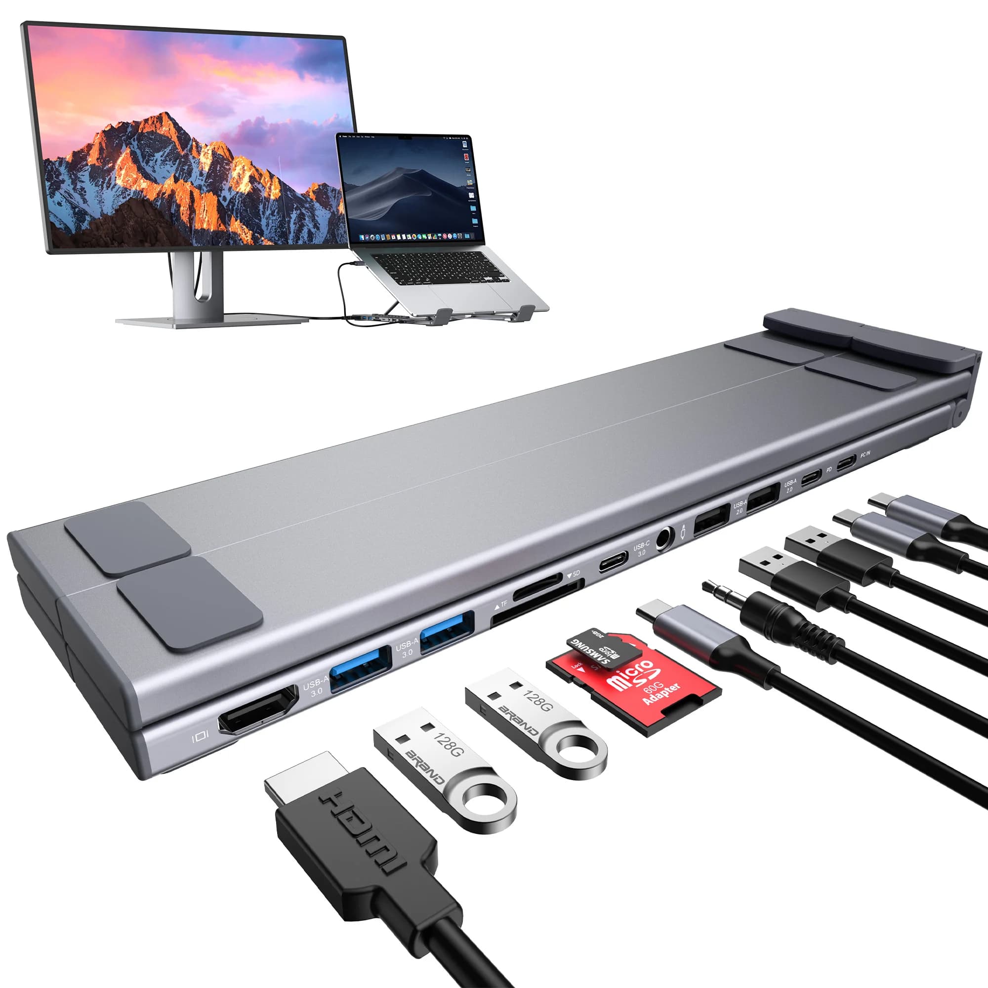Docking Station for Laptop 11 in 1, USB C Hub with HDMI 4K@60Hz, PD 100W, SD/TF, Audio, Universal Tablet Support, Compatible with MacBook Pro/Air