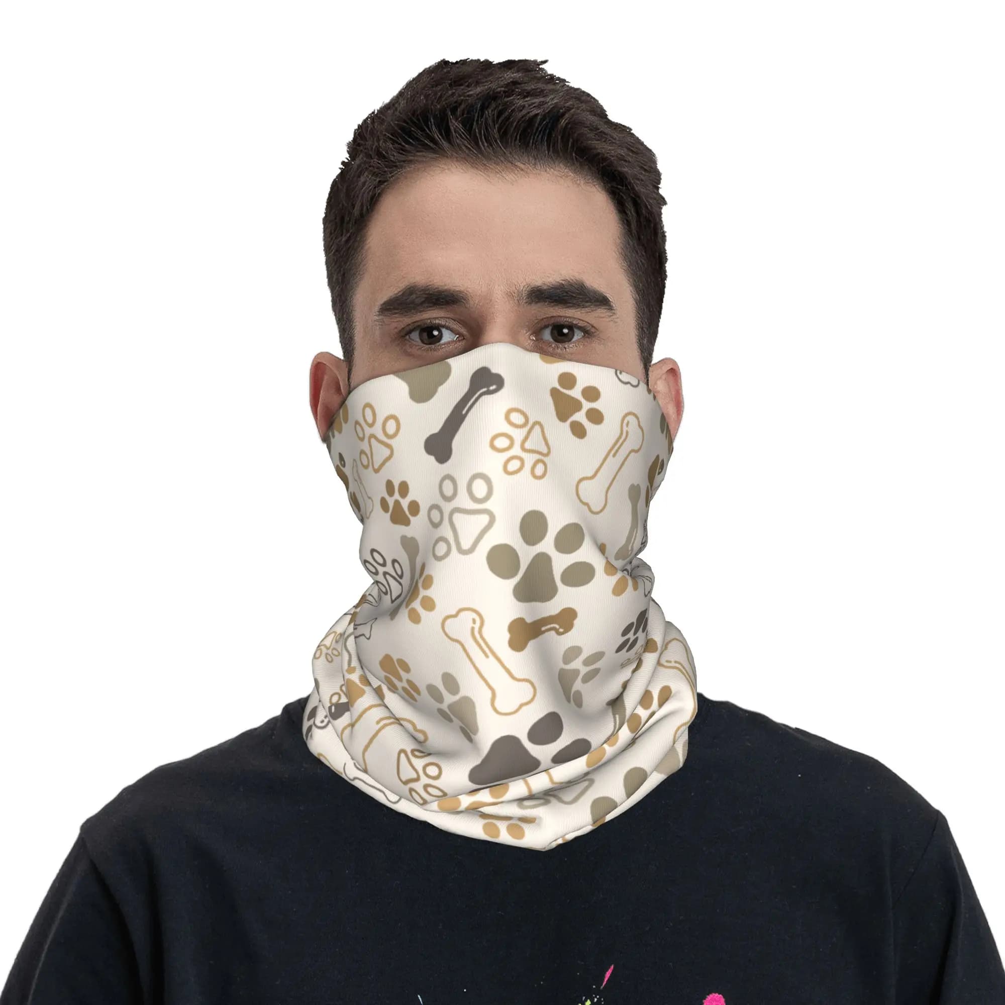 Dog Paw Bone Gift Bandana Neck Gaiter Printed French Bulldog Footprint Cartoon Balaclavas Face Mask Scarf Warm Headband Unisex