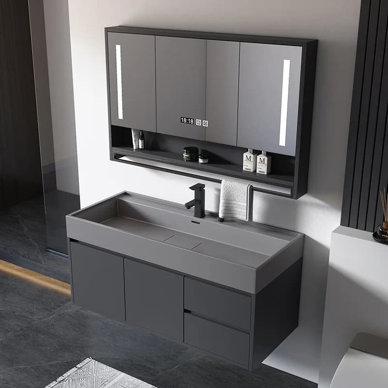 Lavabo integrato in ceramica, mobile bagno, mobile lavabo, stile lavabo combinato, lavabo, lavabo in vetro intelligente