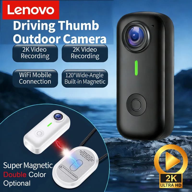 Lenovo Telecamera sportiva magnetica 2K Mini Thumb Camera WiFi 120 ° Anti-vibrazione intelligente grandangolare per casco da motociclista Vlog da ciclismo