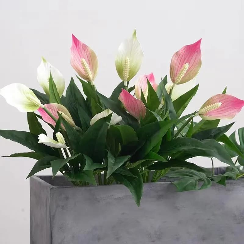Yannew 4pcs Artificial Flowers Spathiphyllum for Outdoors UV Resistant Silk Plants Greenery Bonsai Garden Porch Home Decoration