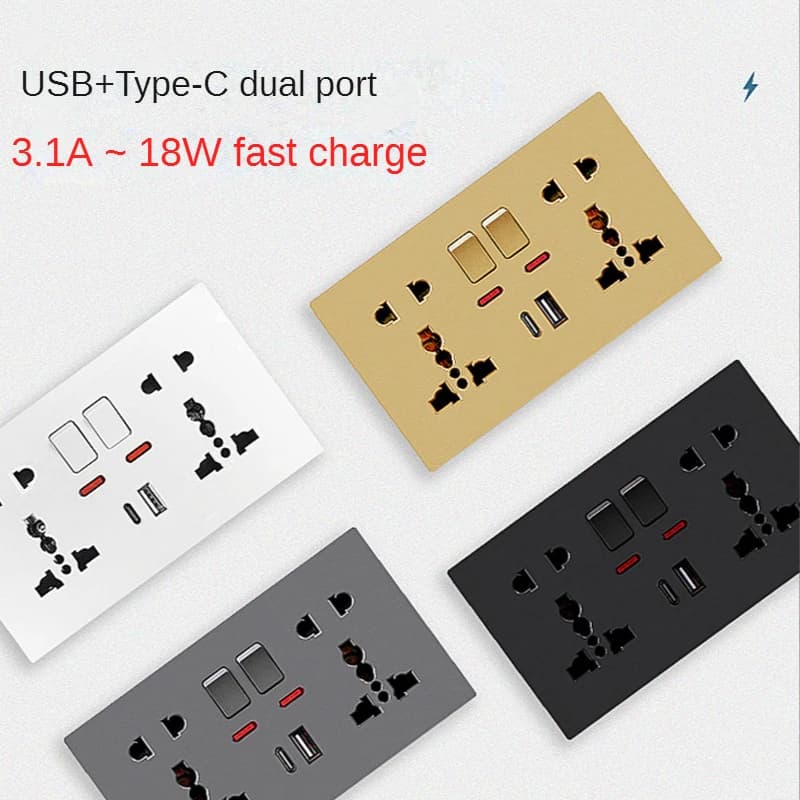 18W Fast Type C Wall 220V current outlet 3.1A intelligent charging adapter switch socket with double universal electrical socket