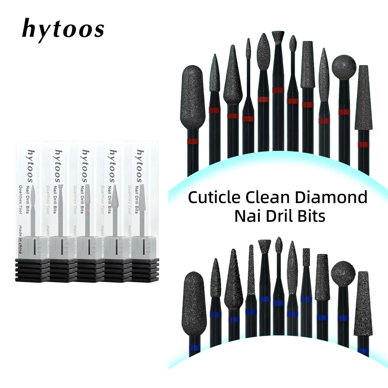 HYTOOS Punte da trapano per unghie con diamante nero Pro Pulito per cuticole russe per la rimozione della pelle morta e la preparazione delle unghie Accessori per unghie durevoli Strumenti