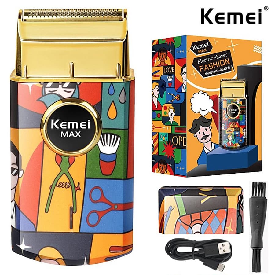 Titanium Double Lamina Razor Professional Finishing Tool for Men's Electric Shaver Barber with Alternative Random Graffiti Pattern