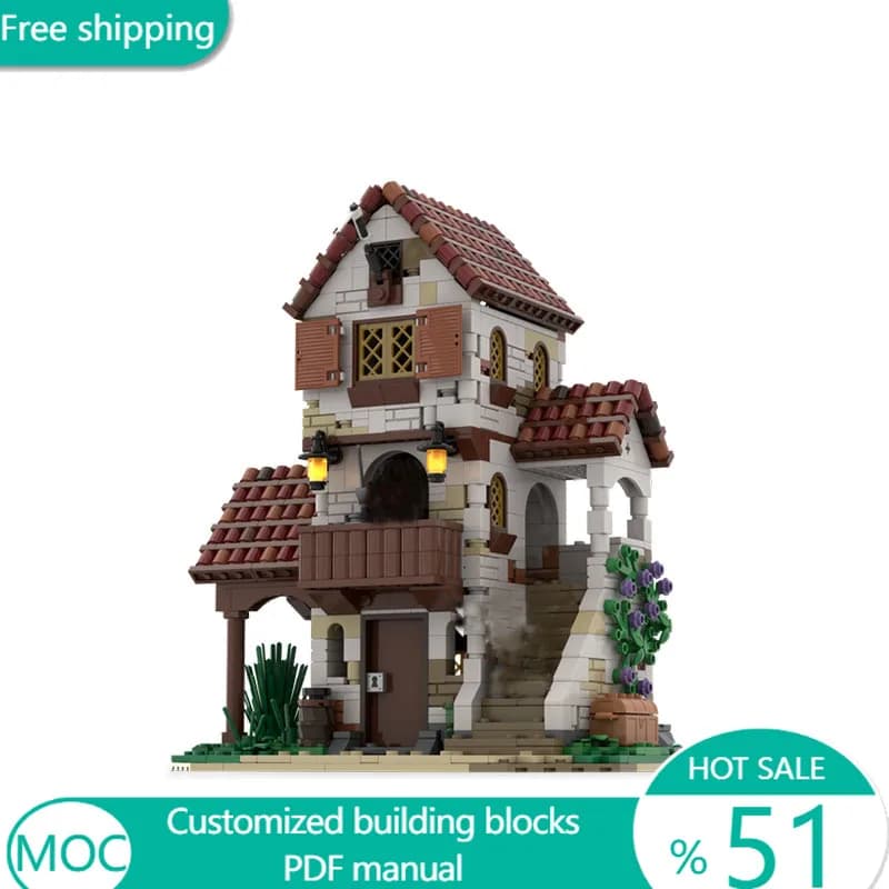 1404 Pezzi Serie Medieval PiratesInn # Set di Costruzioni Modulari Personalizzabili 7 MOC, Giocattolo Educativo Tecnologico DIY per Bambini, Regalo per Ragazzi