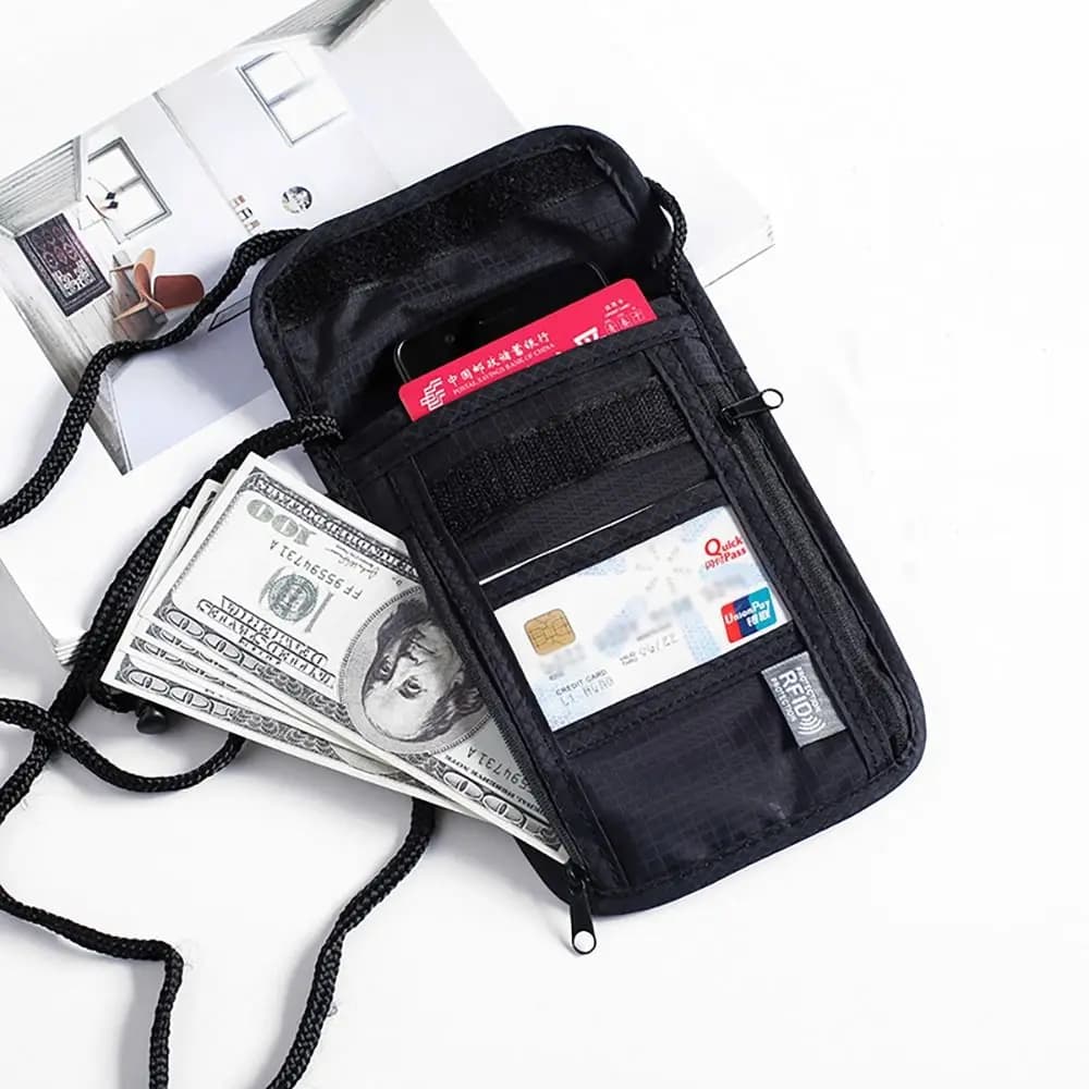 Borsa Portatile in Nylon RFID per Passaporto e Documenti, Impermeabile, Multifunzionale, Porta Carte di Credito e Passaporto per Uomo