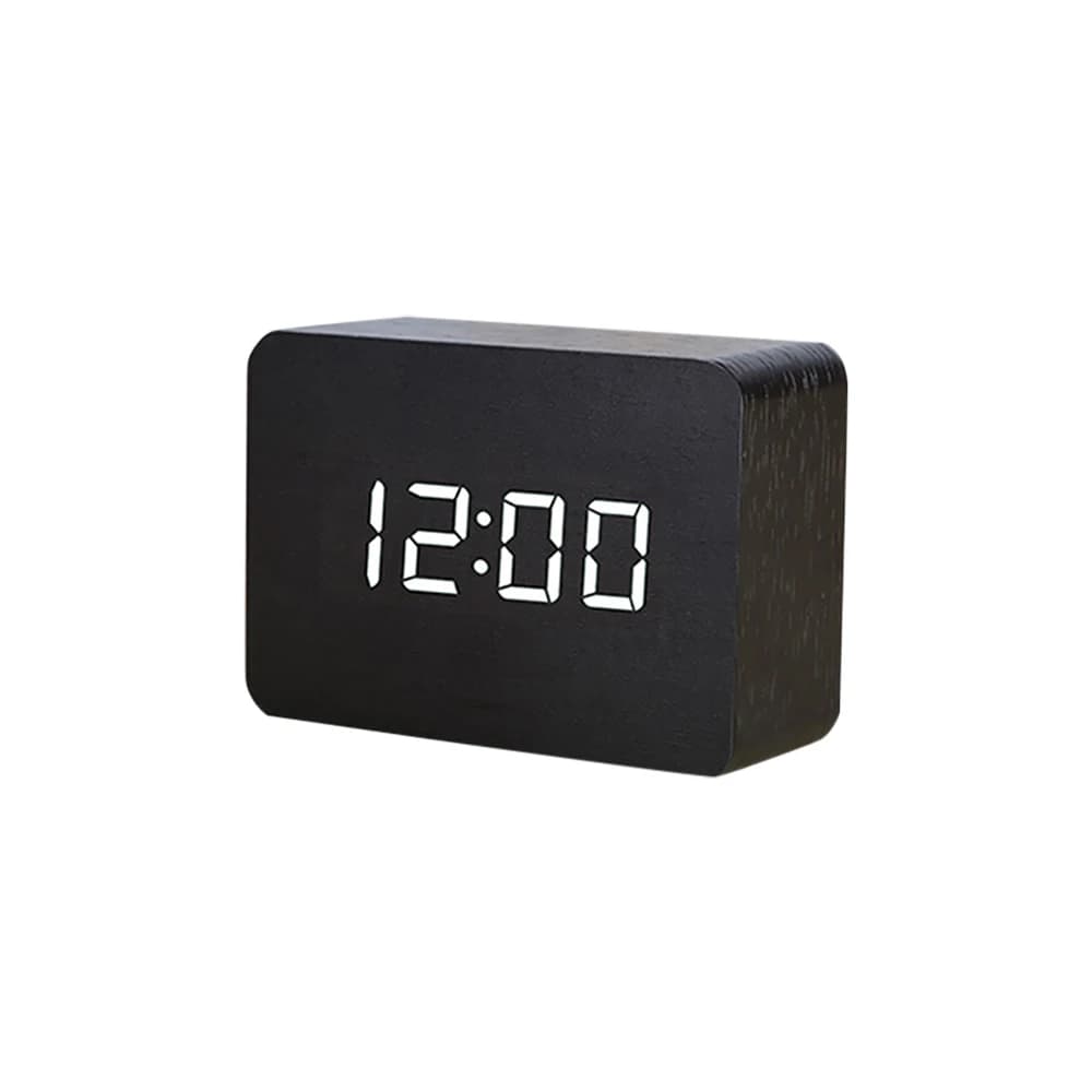 Sveglia LED Orologio da tavolo in legno Controllo vocale Sveglia digitale in legno Orologi da tavolo elettronici alimentati tramite USB