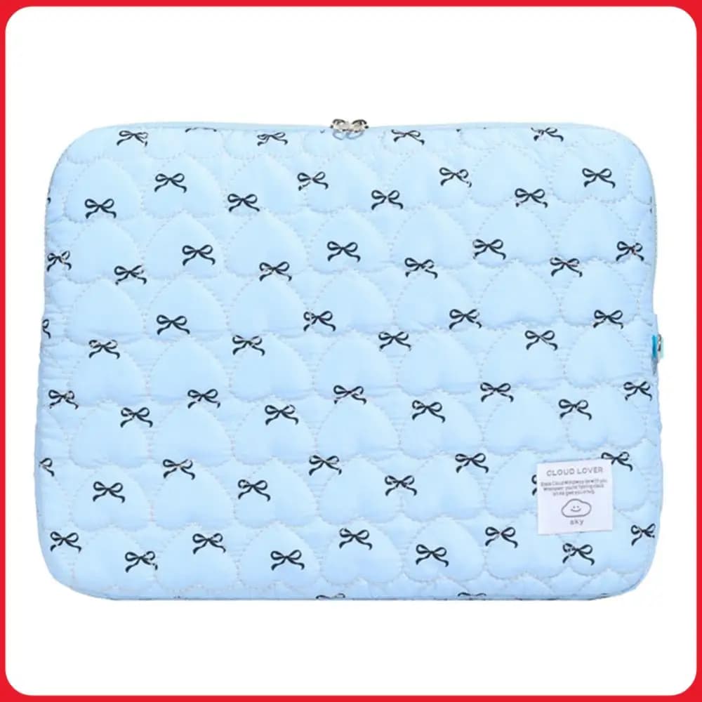 Bowknot Soft Pad Tablet Bag Embroidery Plush Laptop Bag Shockproof Cute Quilted Laptop Sleeve Commute Work Study Bag