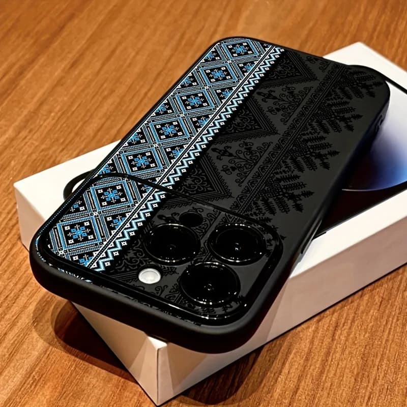 Custodia Morbida Nera Antiurto con Finestra e Stampa Totem Vintage per iPhone 17 Air 16 15 14 13 12 11 Pro Max XS X XR 16 Plus