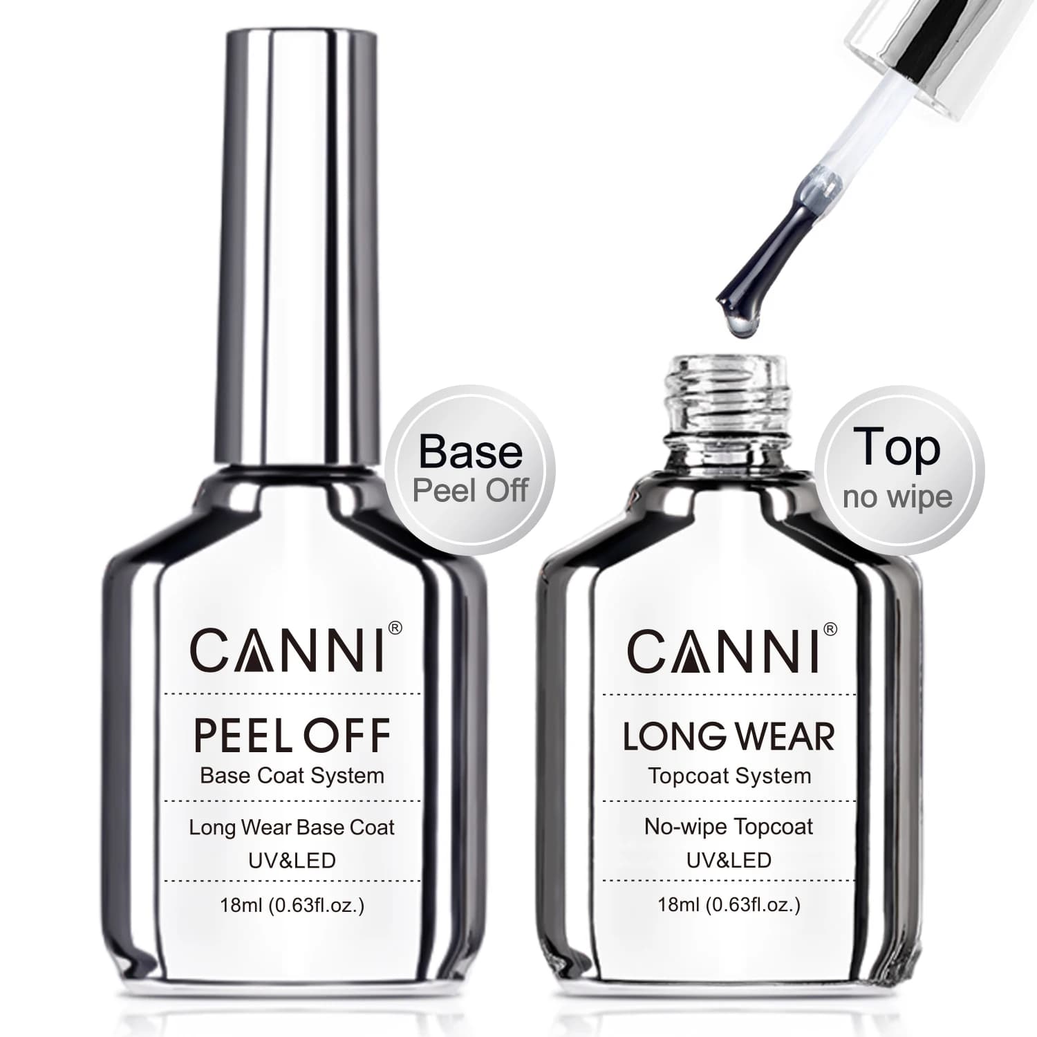 Canni TPO FREE HEMA FREE 18ml Long Wear Diamond Nowipe Top Coat Peeloff Base Coat Soak Off UV LED Gel Polish Nail Manicure