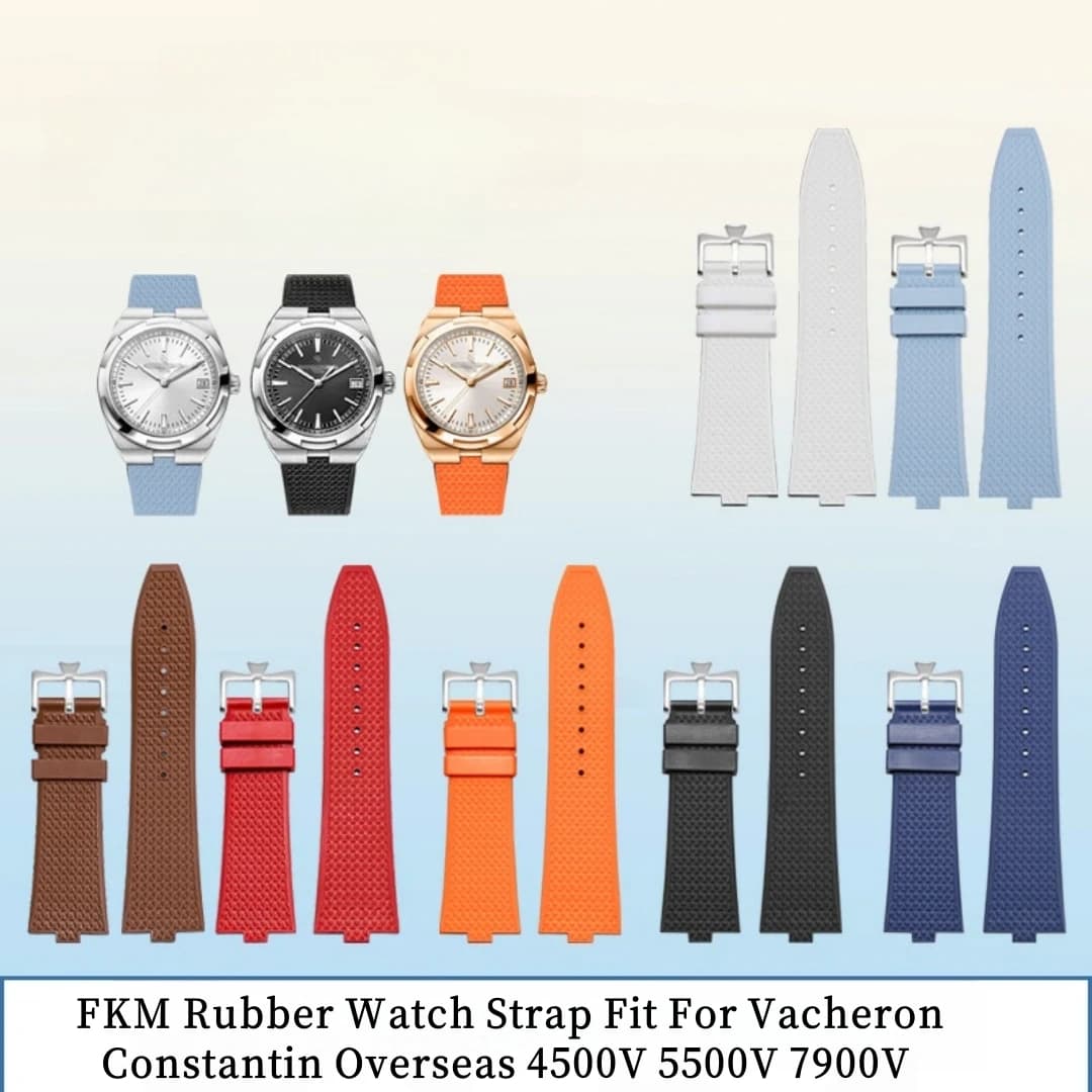 Fit For Vacheron Constantin Overseas 4500V 5500V 7900V FKM Rubber Strap With Steel End Linking Watch Band