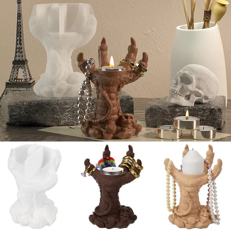 Stampo in Silicone a Forma di Artiglio di Drago per Resina, Portacandele Fai-da-Te per Halloween, Gesso, Argilla Polimerica, Gioielli e Artigianato