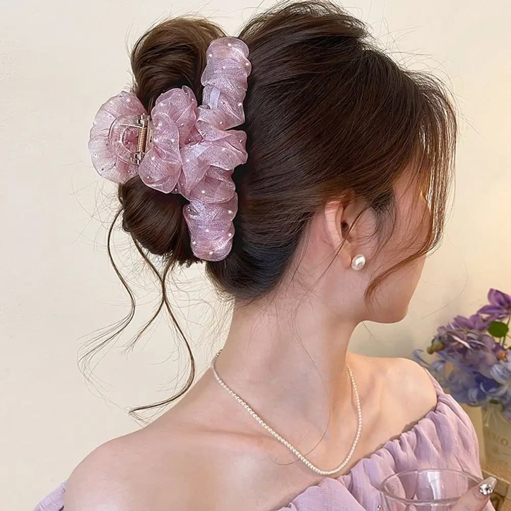 Gypsophila pleated mesh clip for women's large hair shark clip high-end unique beautiful hair clip headwear