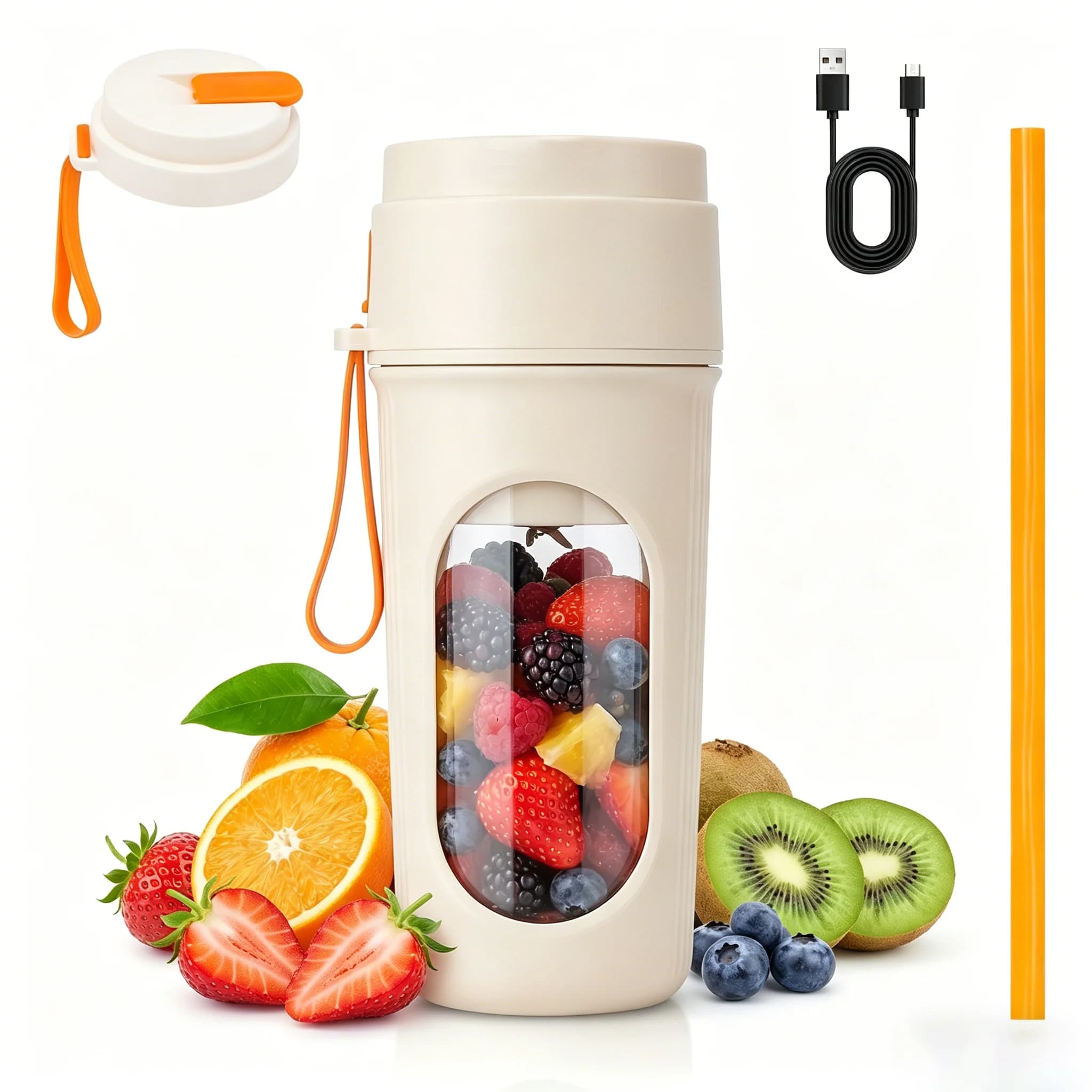 Frullatore Elettrico Portatile 450ML, Multifunzione, Ricaricabile USB, Tritaghiaccio Wireless, Mini Mixer per Succhi
