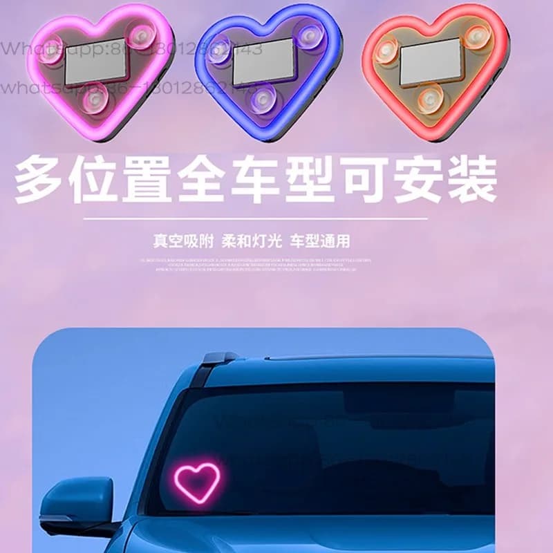 Wireless Solar Light Sensor Triangle Heart LED Neon Light Car Interior Window Ambient Decor Luminous Ornament