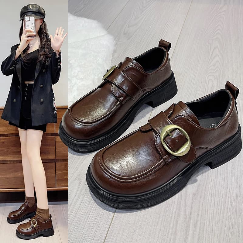 Scarpe da Donna con Suola Spessa, Punta Arrotondata, Fibbia, Impermeabili, Versatili, Comode, Antiscivolo e Traspiranti