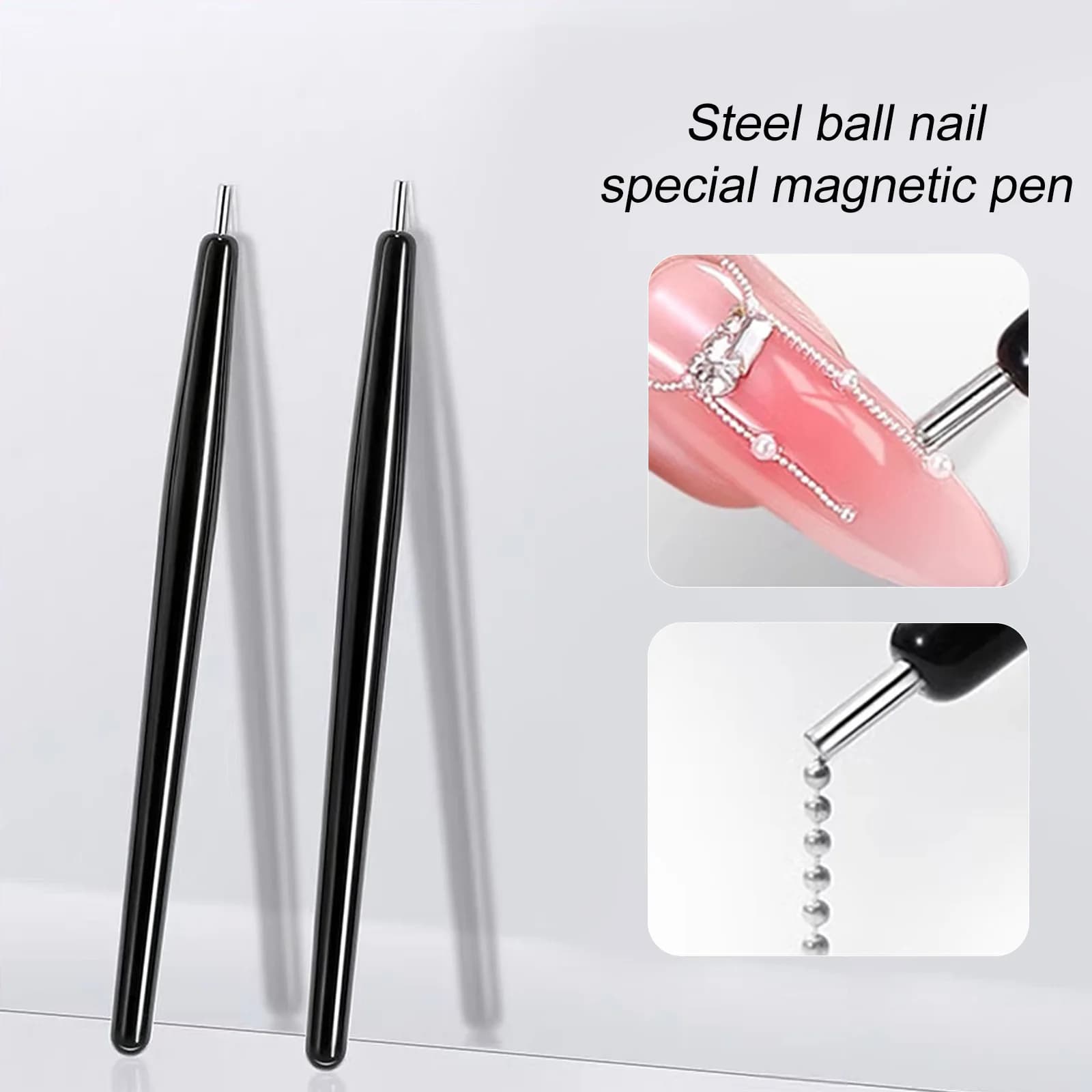 Nuova penna magnetica con manico in acrilico nero per strumento di punteggiatura per Nail Art con aspirazione a sfera in acciaio salone di bellezza con Magnetite ad alta precisione