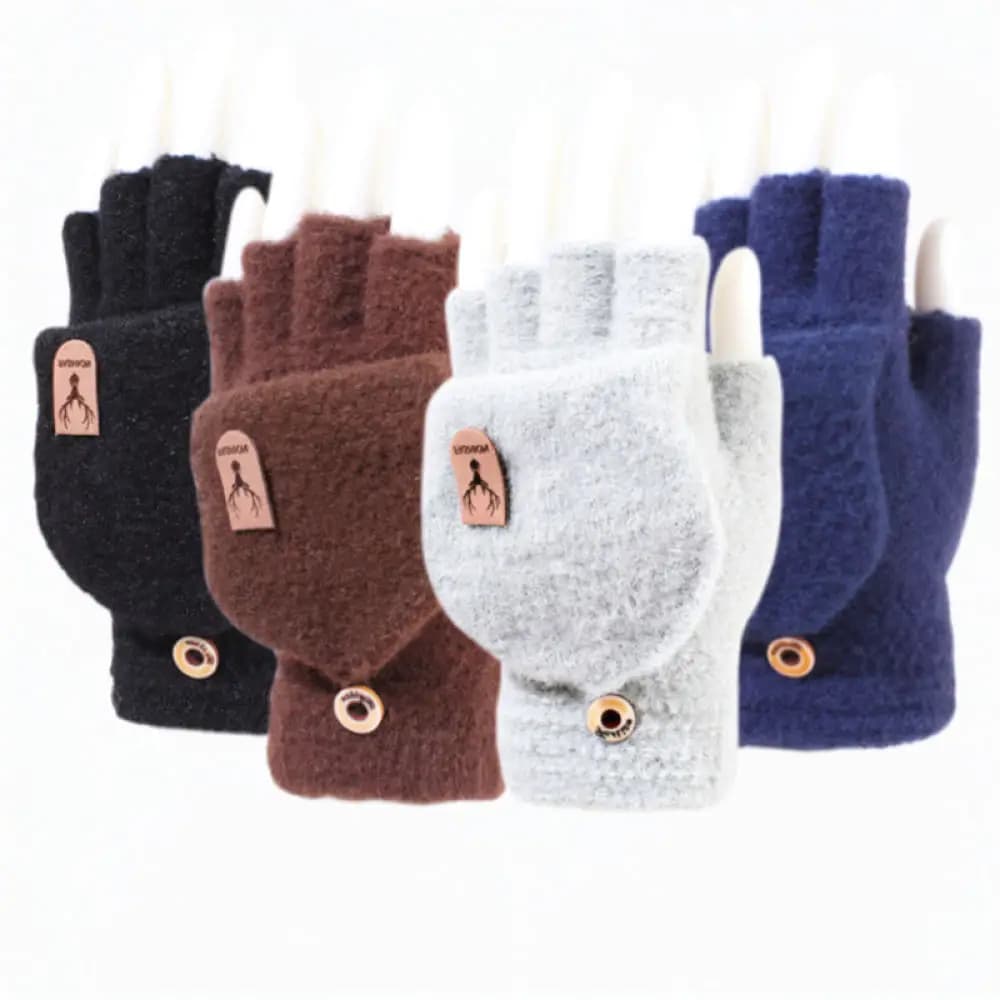 Winter Thermal Men Gloves Knitted Thickened Convertible Flip Top Fingerless Mittens Outdoor Cycling Driving Student Accessory