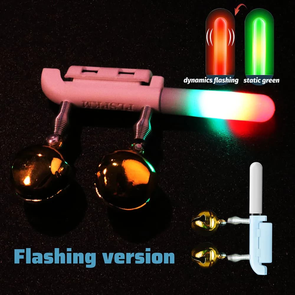 Fish Bite Alarm Double Bell Light caricatore USB CR425 3.6V lampada a induzione a batteria Kit di attrezzi notturni luminosi Pesca Rod Tackle Flash LED