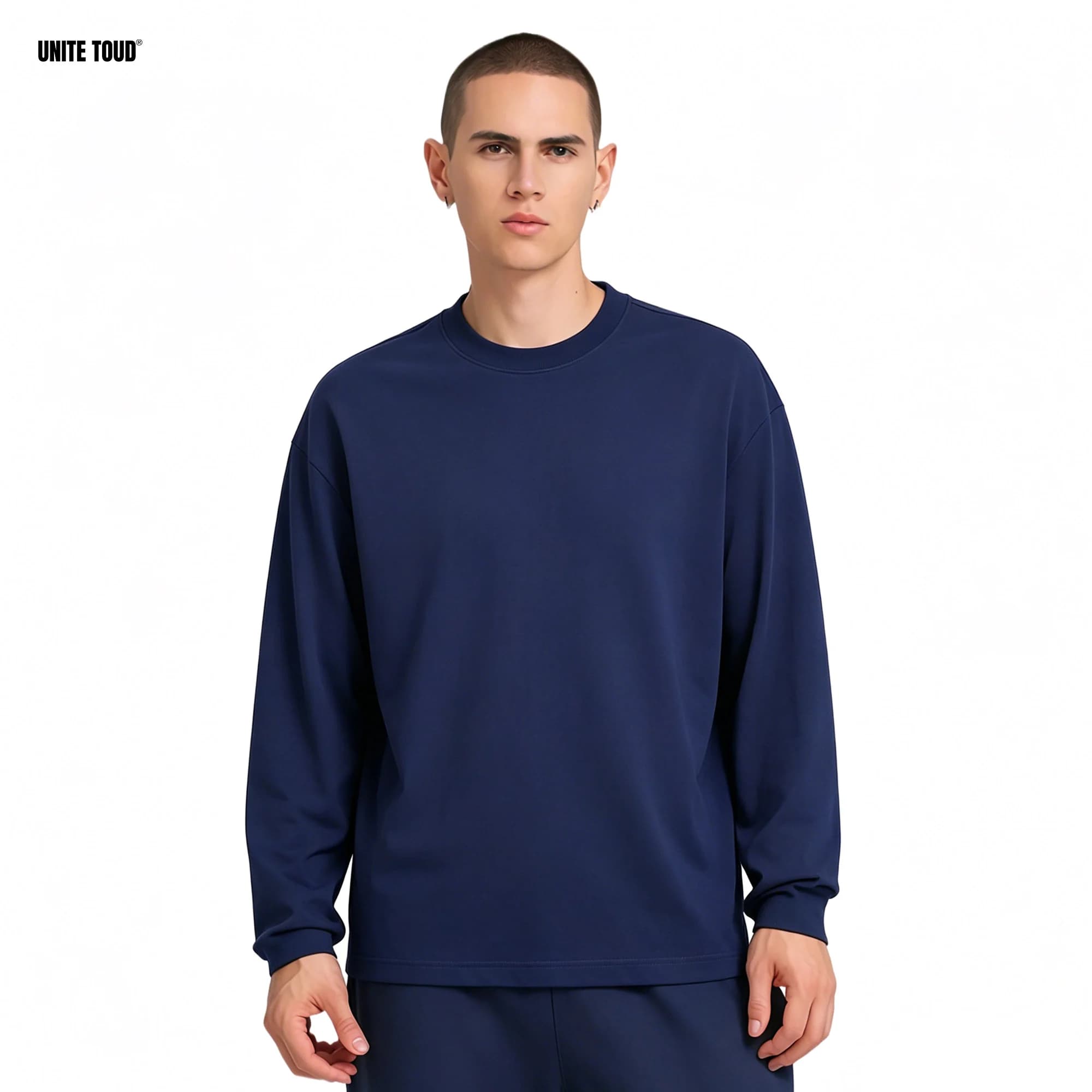 UNITE TOUD T-Shirt a Maniche Lunghe da Uomo in Cotone Pesante 275GSM, Oversize con Collo Rotondo, Casual, Traspirante, Streetwear, Top Autunnale
