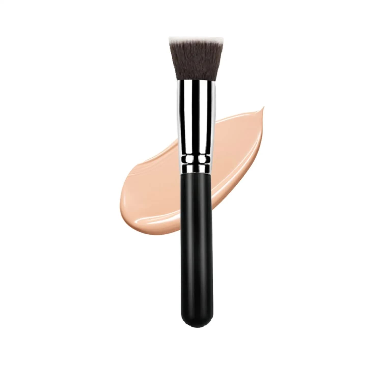 Pennello Kabuki Piatto per Fondotinta, Pennello Sintetico Premium Morbido per Trucco Liquido, in Polvere, in Crema, Nero