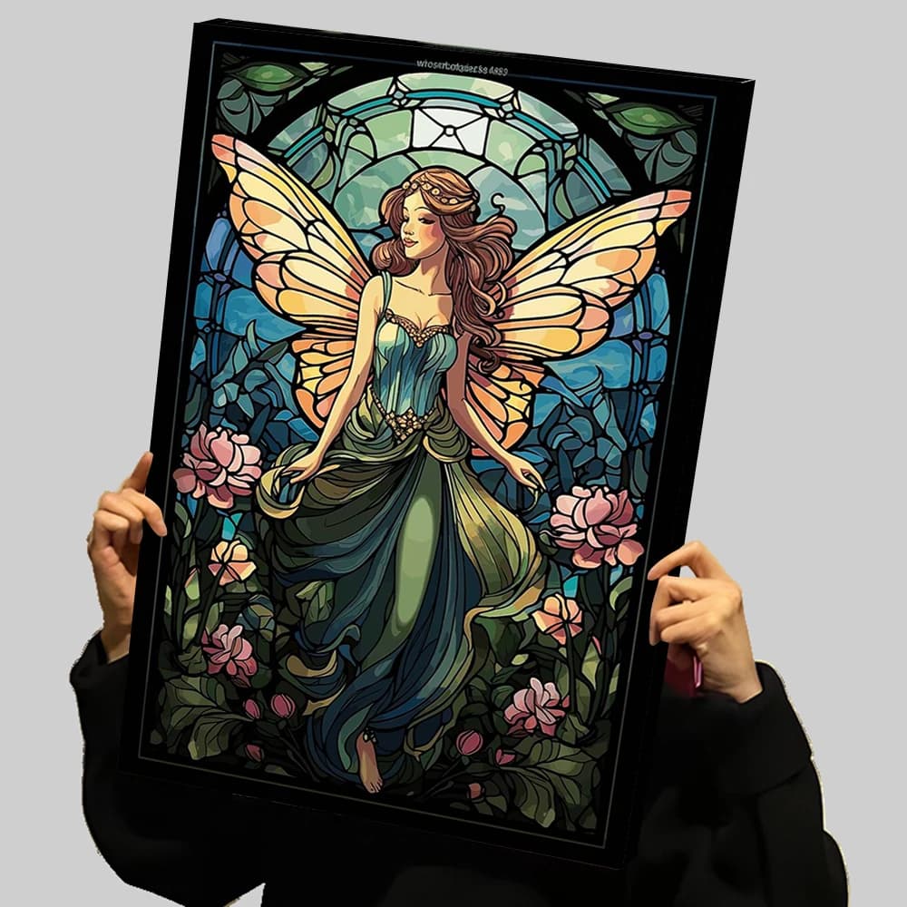 Fairy Stained Glass Prints Poster Custom Canvas Painting Wall Art Living Room Decorations Interior Decoration Aesthetic Pictures