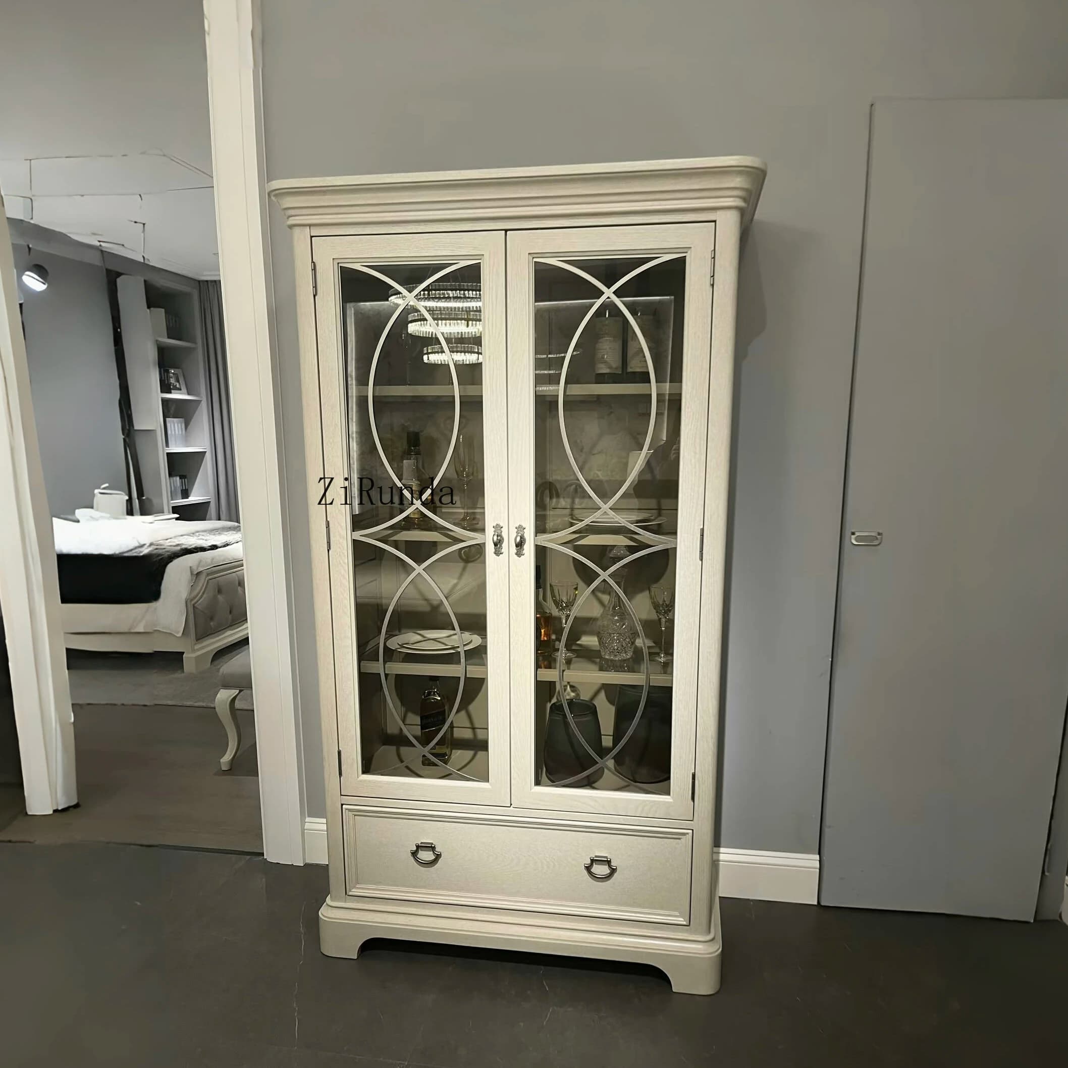 Armadietto da parete per soggiorno americano, sala da pranzo, vetrina per uso domestico, armadietto per vino in vetro e legno massello, mobili moderni nordamericani
