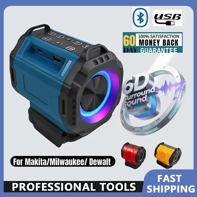 18V Bluetooth Speaker Compatible with Makita and Bosch, with USB Type-C port, Charger and Reproducer