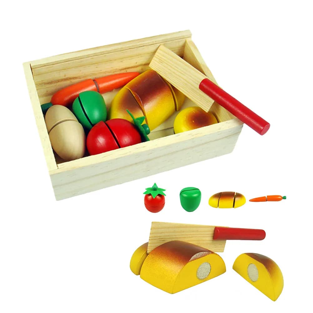 Set da Taglio Multicolore in Plastica per Frutta, Verdura, Pizza e Pane, con Tagliere e Coltello, Gioco Educativo per Bambini, Regalo per Tagliare Cibo