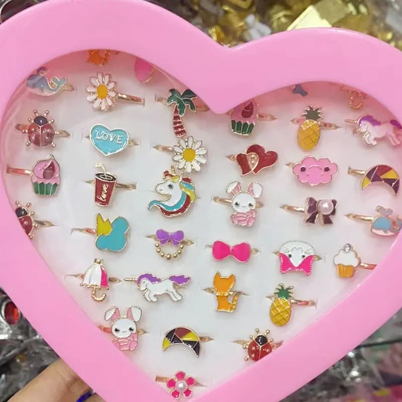 10/12/pz cute cartoon kids rings Kawaii Korean children girls flower bow tie nail ring gift jewelry for kids