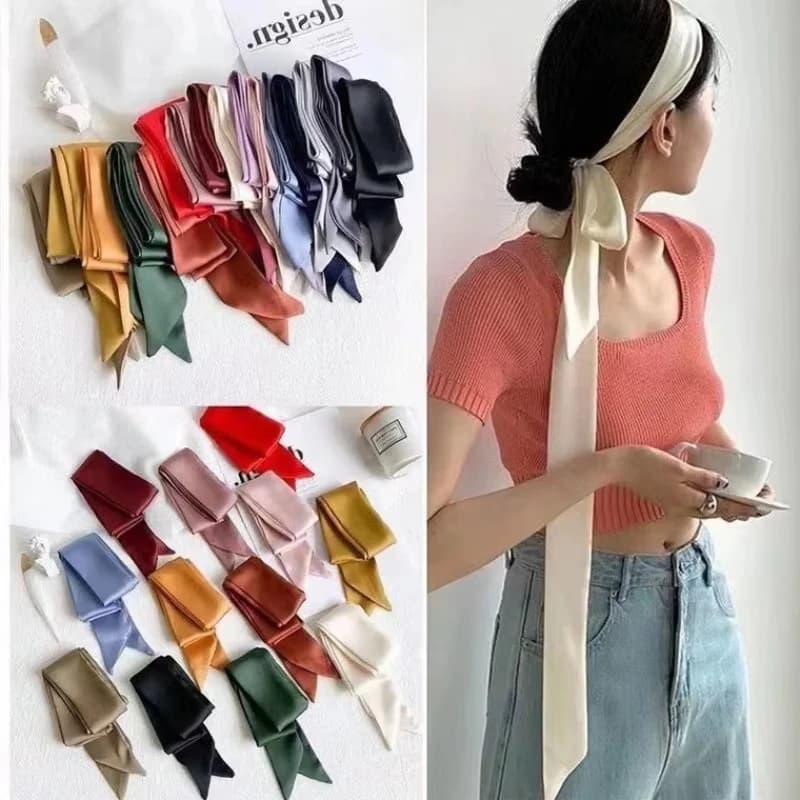 Women's long silk scarf in tight solid color, satin neck, tie handle, ribbons, luxury bands, magre scarves, neck handkerchief, fashion