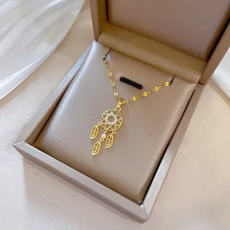 Stainless Steel Minimalist Dream Catchers Necklace For Women Tassel Crystal Pendant Choker Drop Shipping Trendy Femme Jewelry