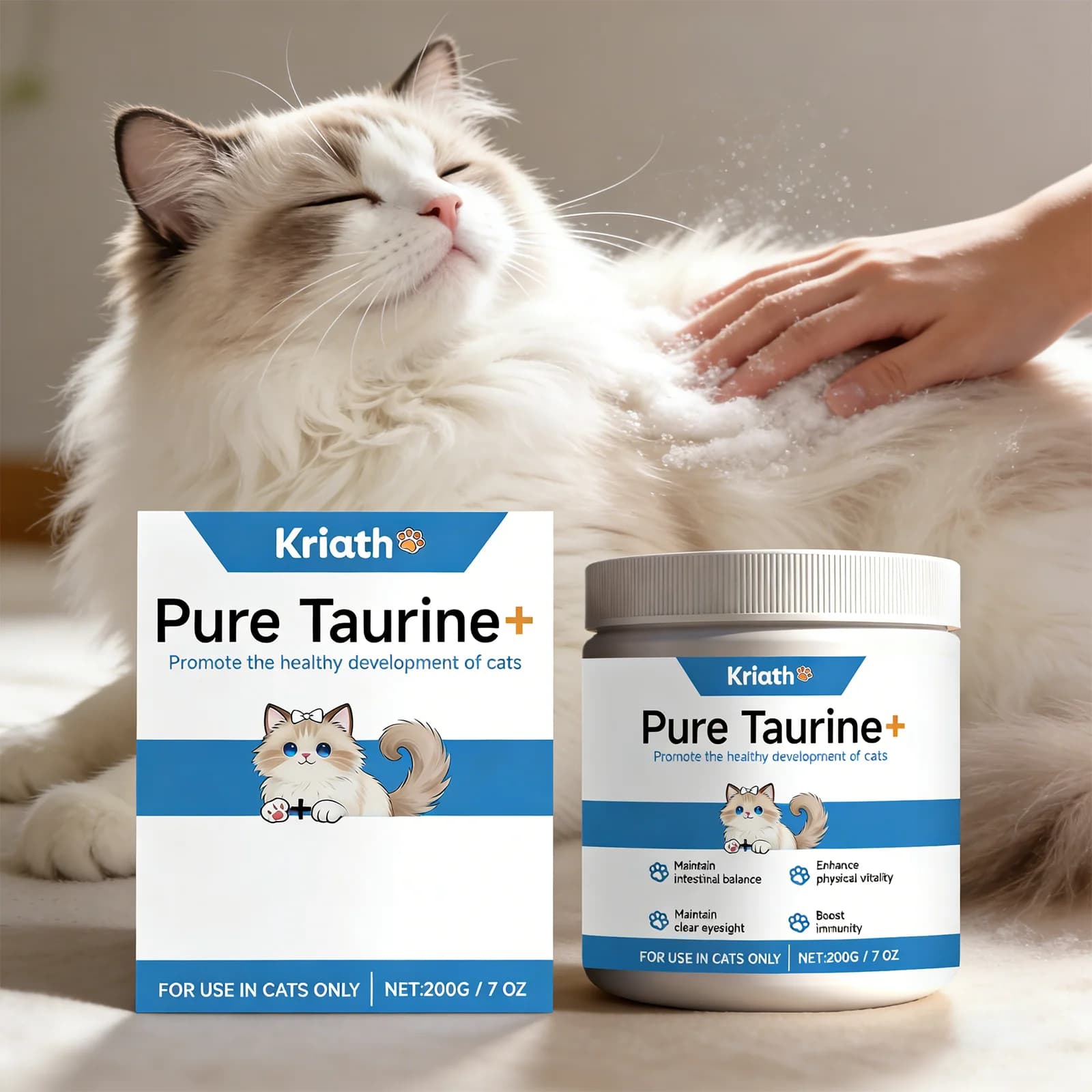 Supplement in Taurine Powder for Cats for Heart Care and Eyes, Potential Mixer with Essential Vitamins and Minerals, Daily Nutrial Boost for Cats