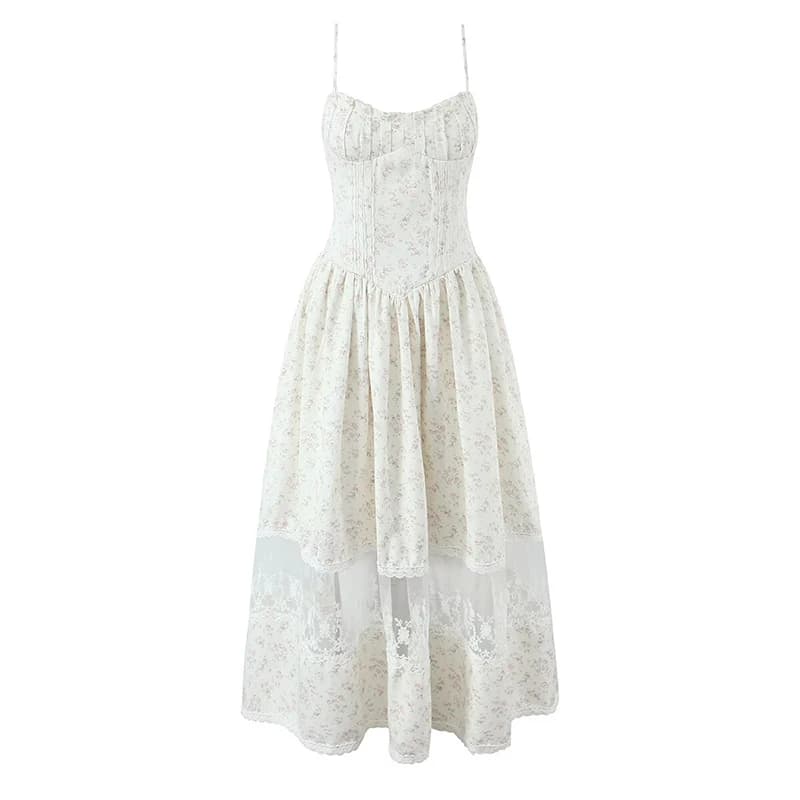 YENKYE Abito lungo longuette con stampa floreale patchwork in pizzo per ragazze eleganti Abiti da festa per le vacanze estive Allacciatura Robe 2026