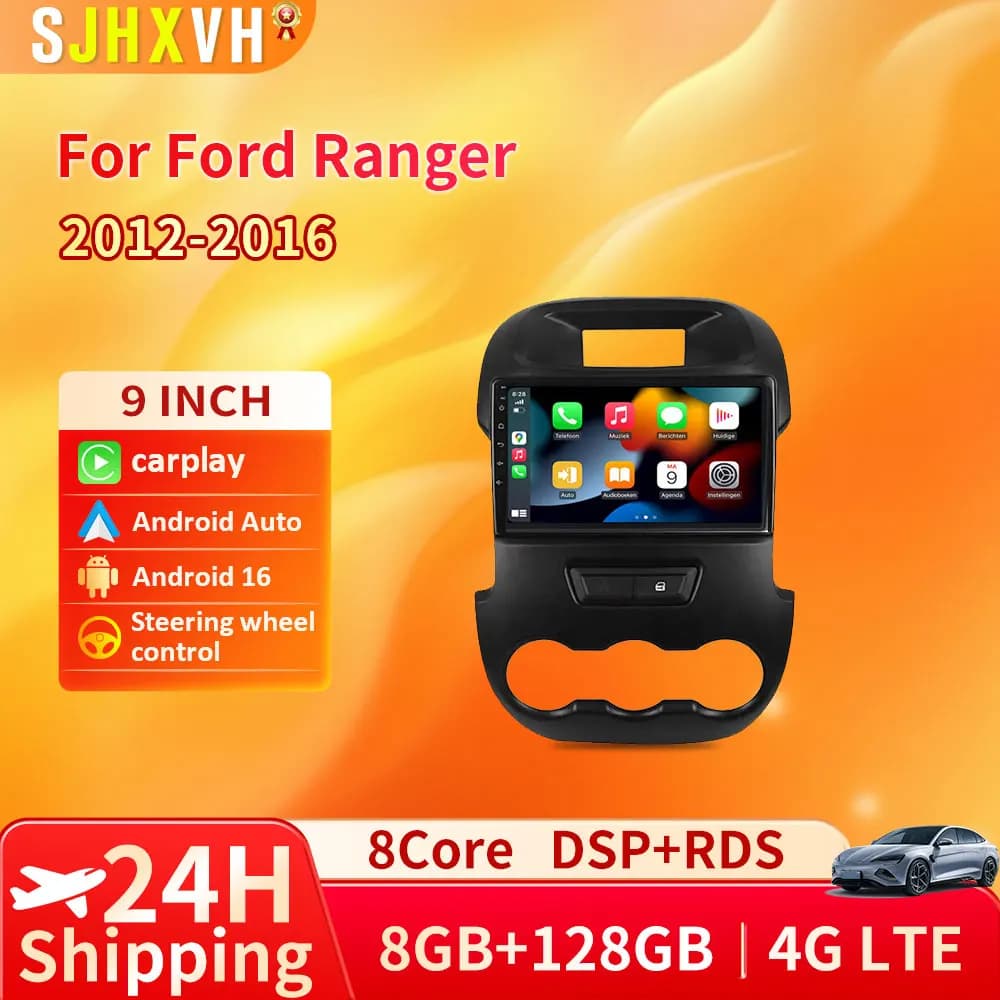 Android 16 Carplay Auto 2K Screen Car Radio Multimedia Player For Ford RANGER 2011-2016 Autoradio WIFI+4G Stereo 2din Head Unit