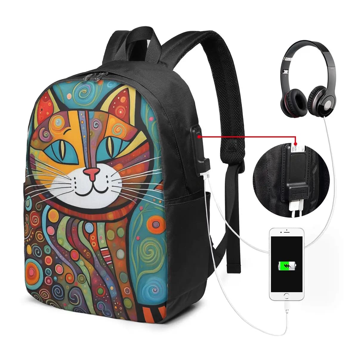 Colorful Cat Folk Art Backpack Travel Notebook Bag Computer College Student School Bag Laptop Shoulder Bags for Men Women