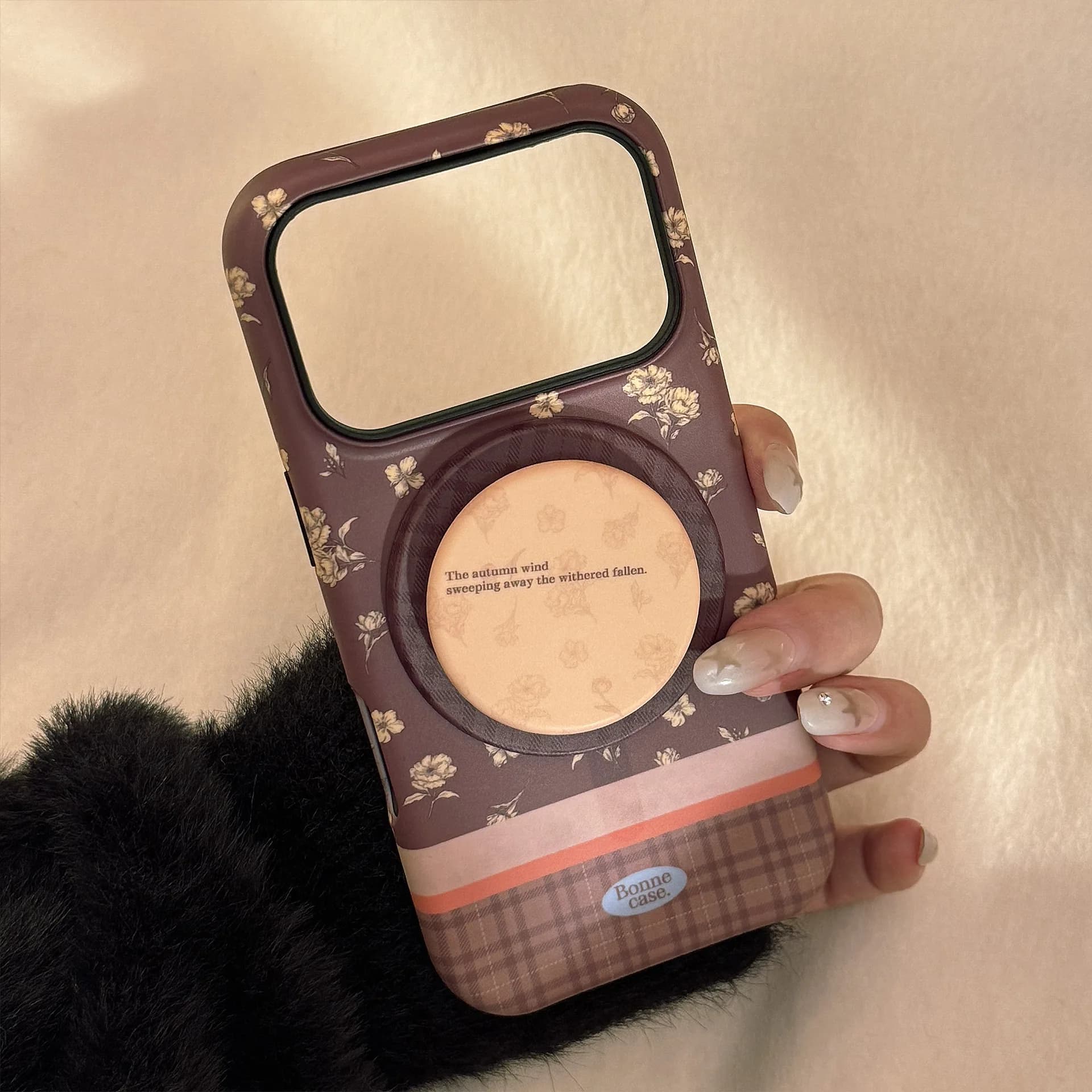 Korean Yellow Flowers Magnetic Bracket Phone Case for iPhone 17 Air 16 15 14 13 12 11 Pro Max Shockproof Protective Hard Cover