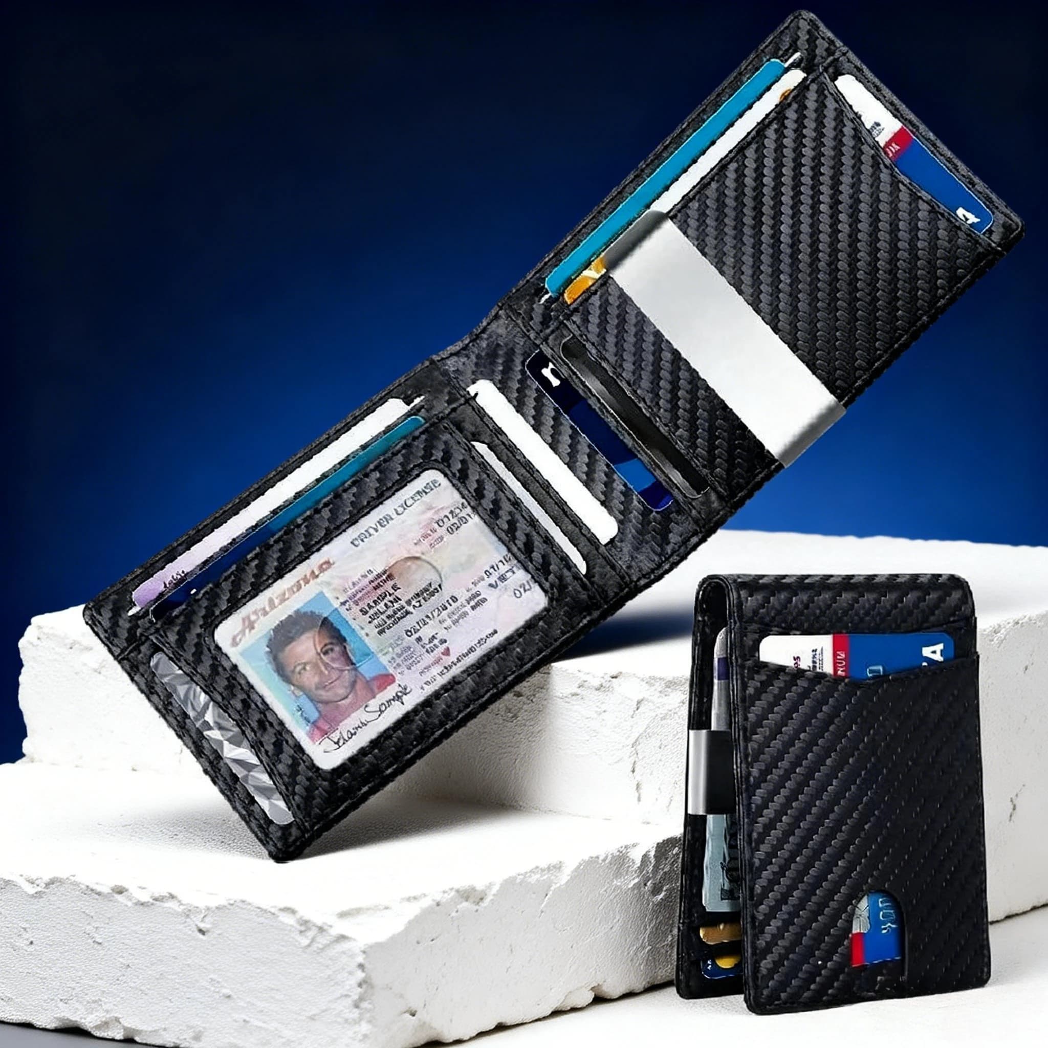 Portacarte di Credito RFID Blocking per Uomo, Portafogli di Lusso, Porta Documenti Sottile con Fermasoldi