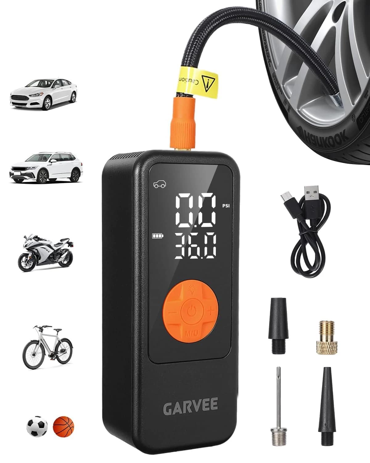 Compressore d'aria ricaricabile portatile, gonfiatore per pneumatici 150PSI, pompa d'aria per auto senza fili con arresto automatico, manometro digitale e LED per bici e SUV