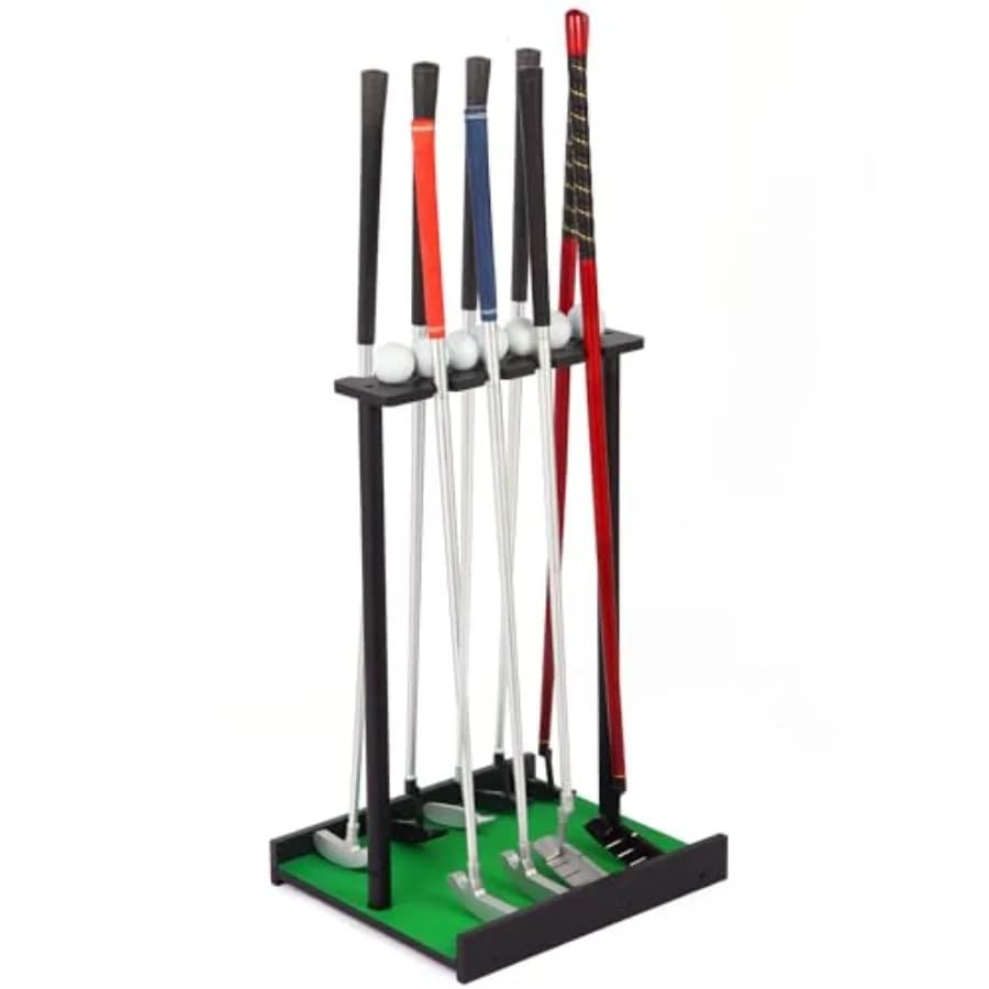Supporto per Putter da Golf per 9 Mazze e 7 Palline, Porta Mazze da Golf in Legno Massiccio, Organizzatore per Mazze da Golf da Terra, Stile Rustico Moderno