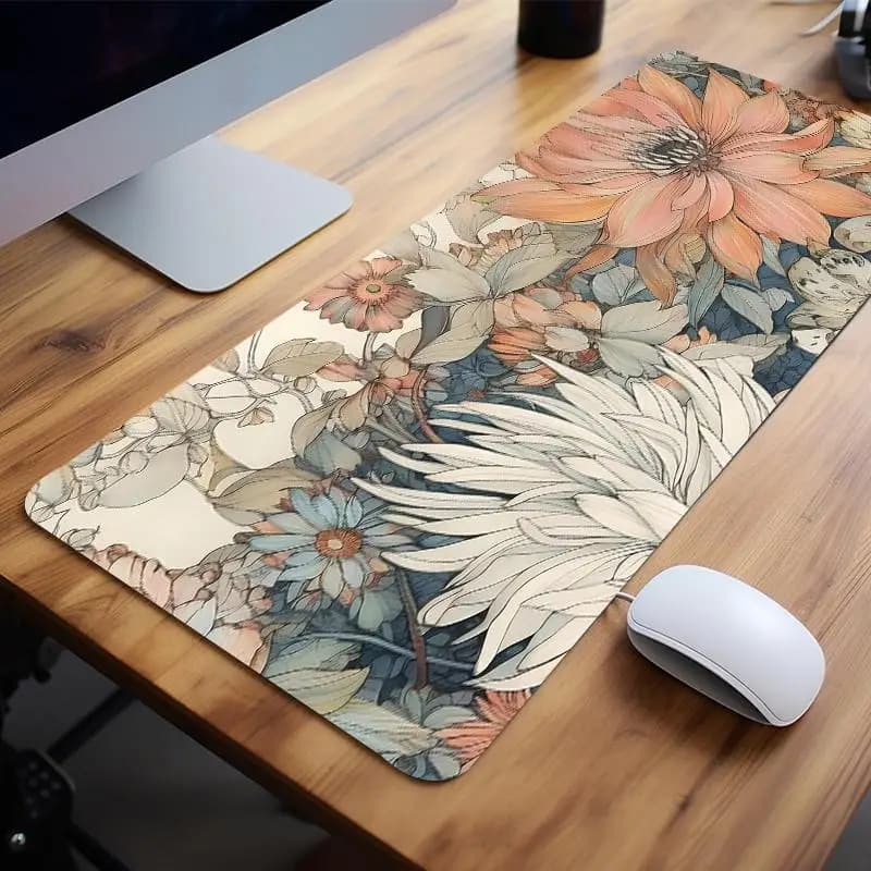 Tappetino per Mouse da Gaming XXL con Motivi Floreali Giapponesi, Base Antiscivolo in Gomma, Design con Bordo Cucito, Tappetino da Scrivania per Ufficio e Gamer